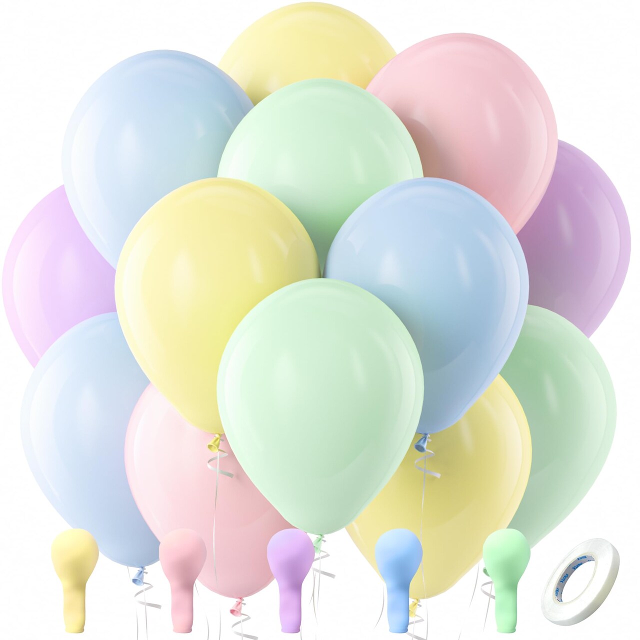 Bezente Pastel Balloons Latex Party Balloons, 100 Pack 12 inch Round Helium Multicolor Macaron Balloons for Birthday Rainbow Party Baby Shower Wedding Decorations